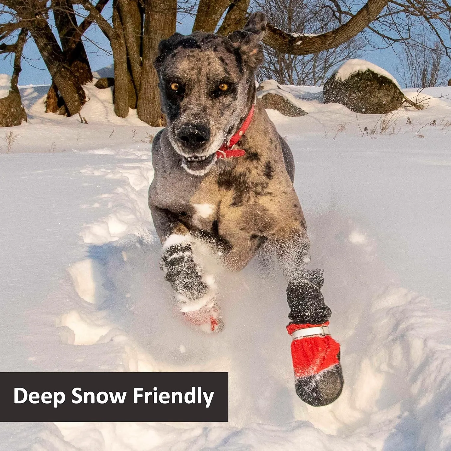 ,  Deluxe Waterproof Winter Dog Boots with Side Zipper Opening and Top Fastening Strap for Cold Weather - 4 Boots