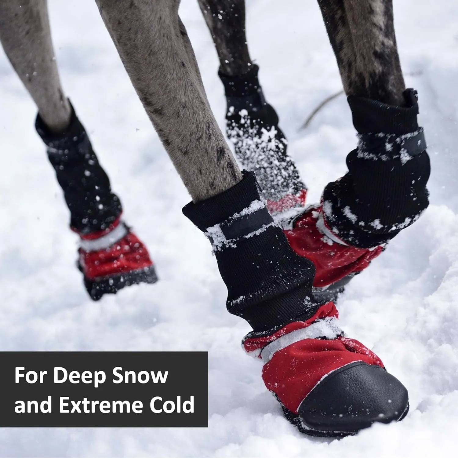 ,  Deluxe Waterproof Winter Dog Boots with Side Zipper Opening and Top Fastening Strap for Cold Weather - 4 Boots