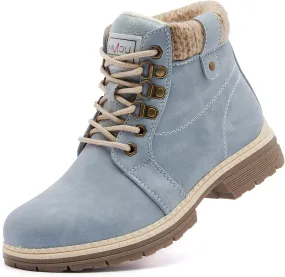 ANJOUFEMME Casual Winter Hiking Boots For Women - Womens Outdoor Snow Ankle Boots Waterproof Lightweight Lace up Fur Lined Walking Hiking Shoes