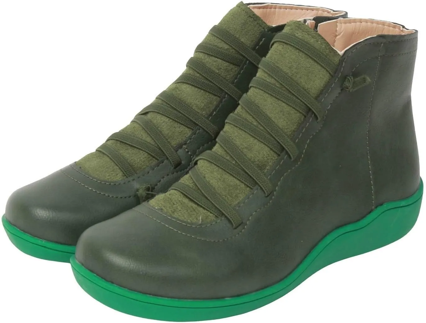 Ankle Boots for Women Low Heel Flat Boots Women Retro Solid Color Western Flat Casual Lace up Lightweight Non Slip