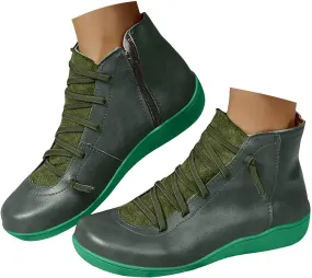 Ankle Boots for Women Low Heel Flat Boots Women Retro Solid Color Western Flat Casual Lace up Lightweight Non Slip