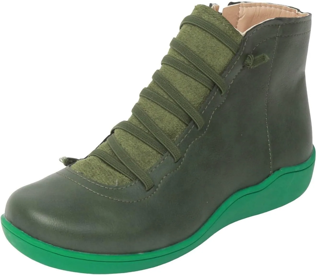 Ankle Boots for Women Low Heel Flat Boots Women Retro Solid Color Western Flat Casual Lace up Lightweight Non Slip