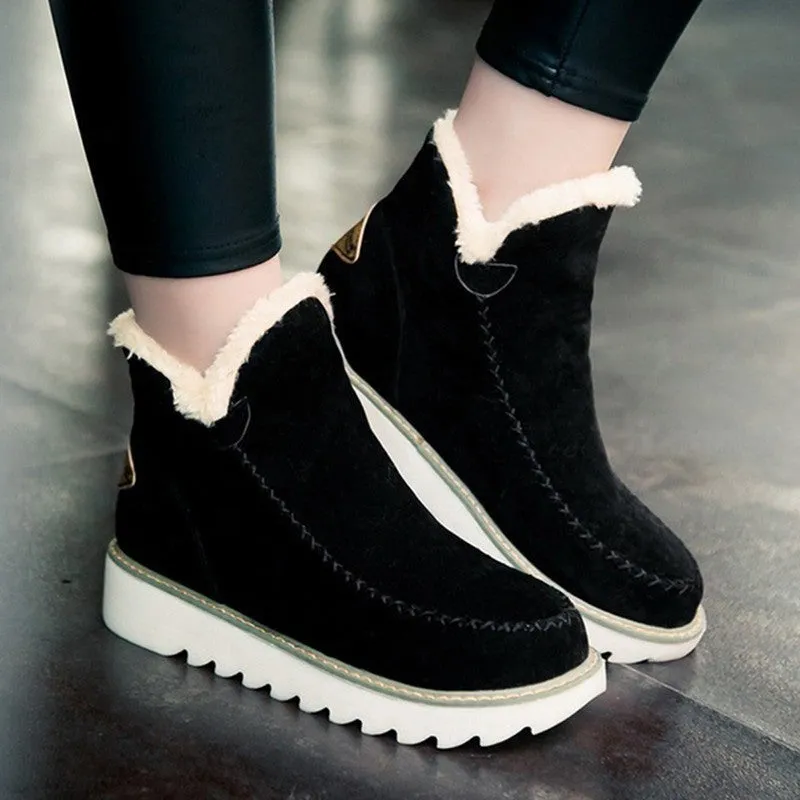 Ankle Boots Fur Lining Flat Heel Boots For Women