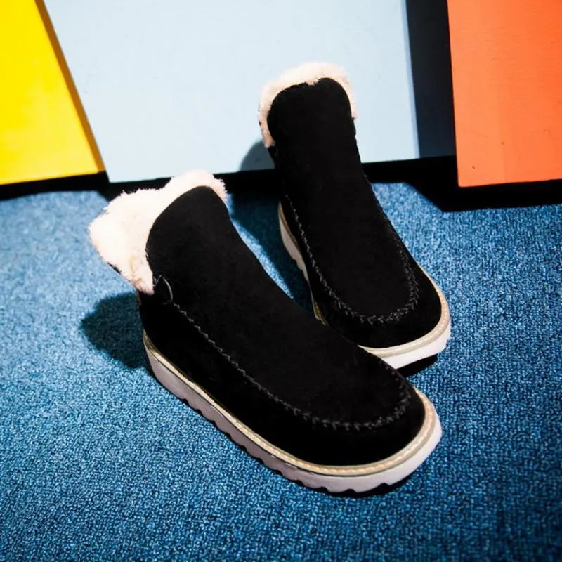 Ankle Boots Fur Lining Flat Heel Boots For Women