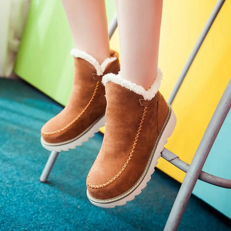 Ankle Boots Fur Lining Flat Heel Boots For Women