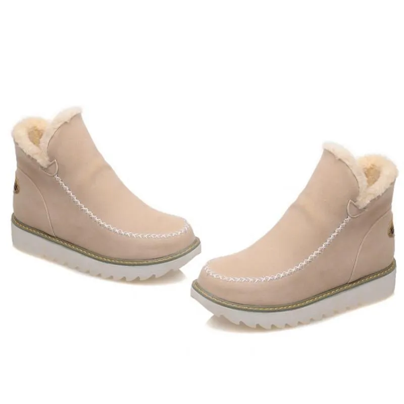 Ankle Boots Fur Lining Flat Heel Boots For Women