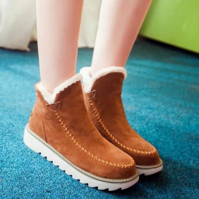 Ankle Boots Fur Lining Flat Heel Boots For Women