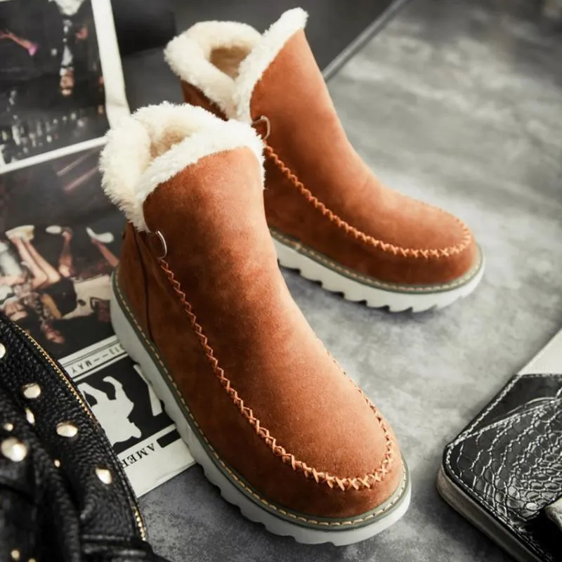 Ankle Boots Fur Lining Flat Heel Boots For Women