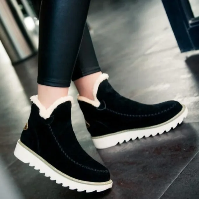 Ankle Boots Fur Lining Flat Heel Boots For Women