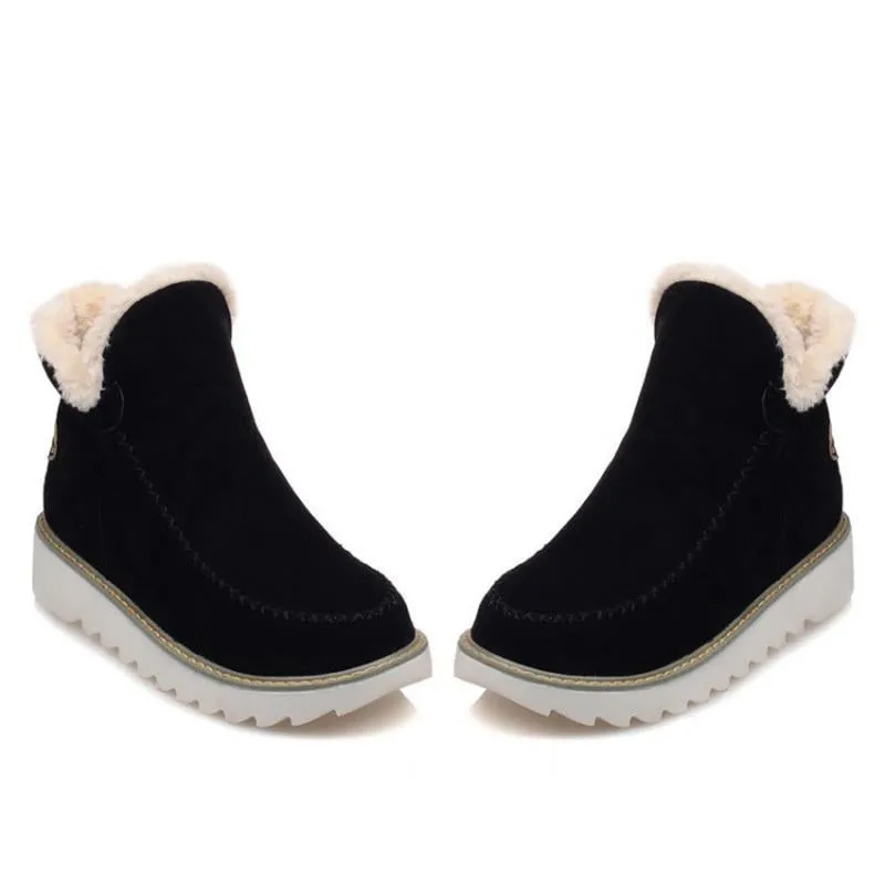 Ankle Boots Fur Lining Flat Heel Boots For Women