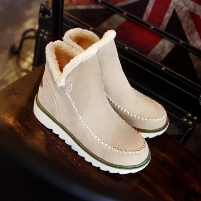 Ankle Boots Fur Lining Flat Heel Boots For Women
