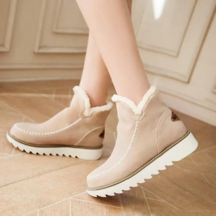 Ankle Boots Fur Lining Flat Heel Boots For Women