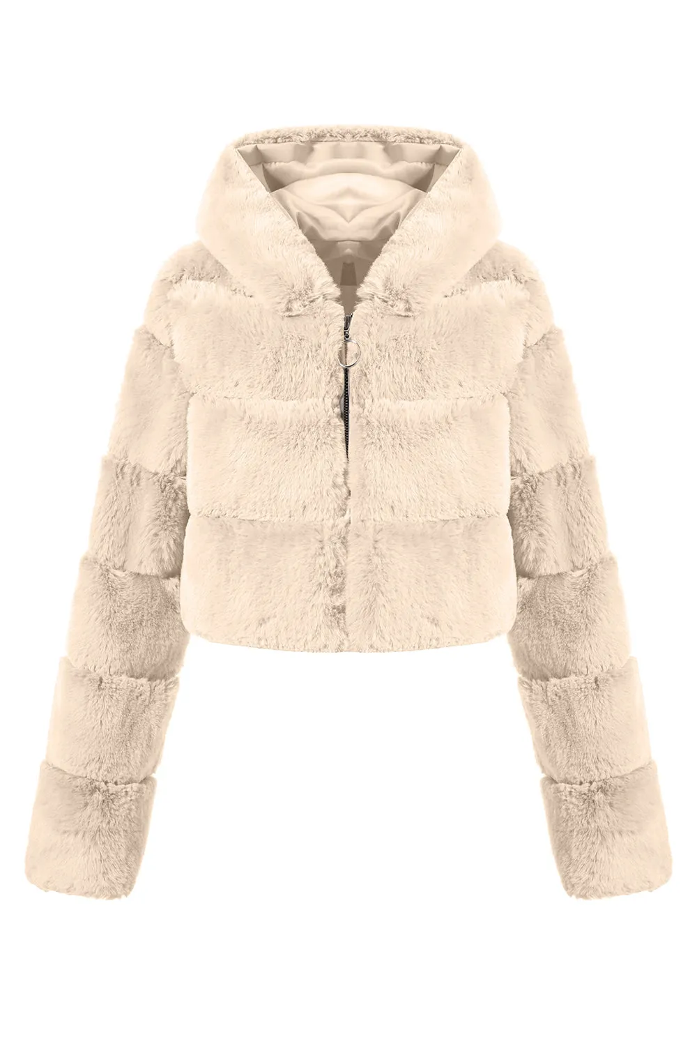 Black Fluffy Faux Fur Zip Up Short Coat