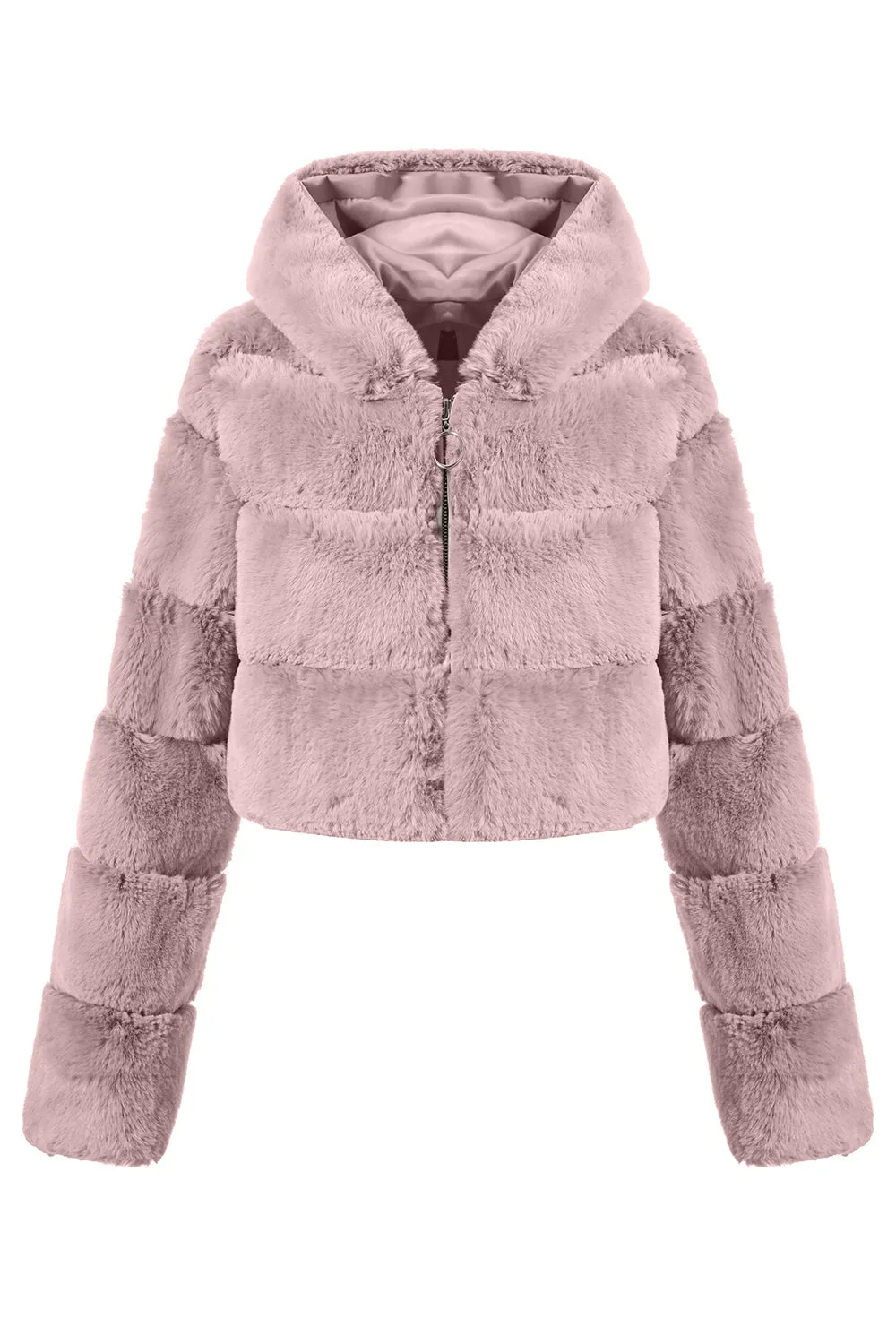 Black Fluffy Faux Fur Zip Up Short Coat