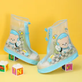 Boys' Transparent Bear-Print Waterproof Rain Shoe Cover with Blue Accents