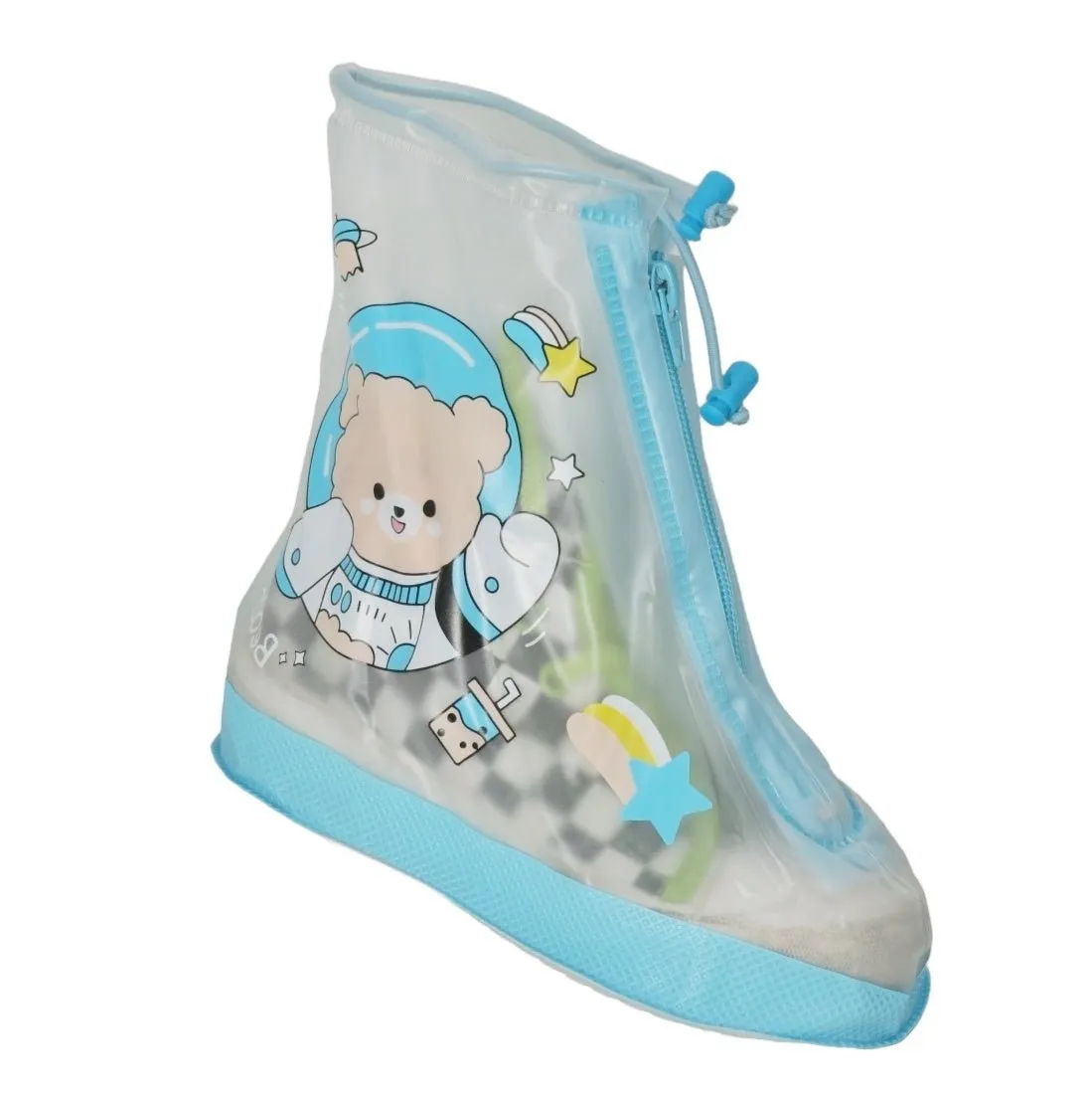 Boys' Transparent Bear-Print Waterproof Rain Shoe Cover with Blue Accents