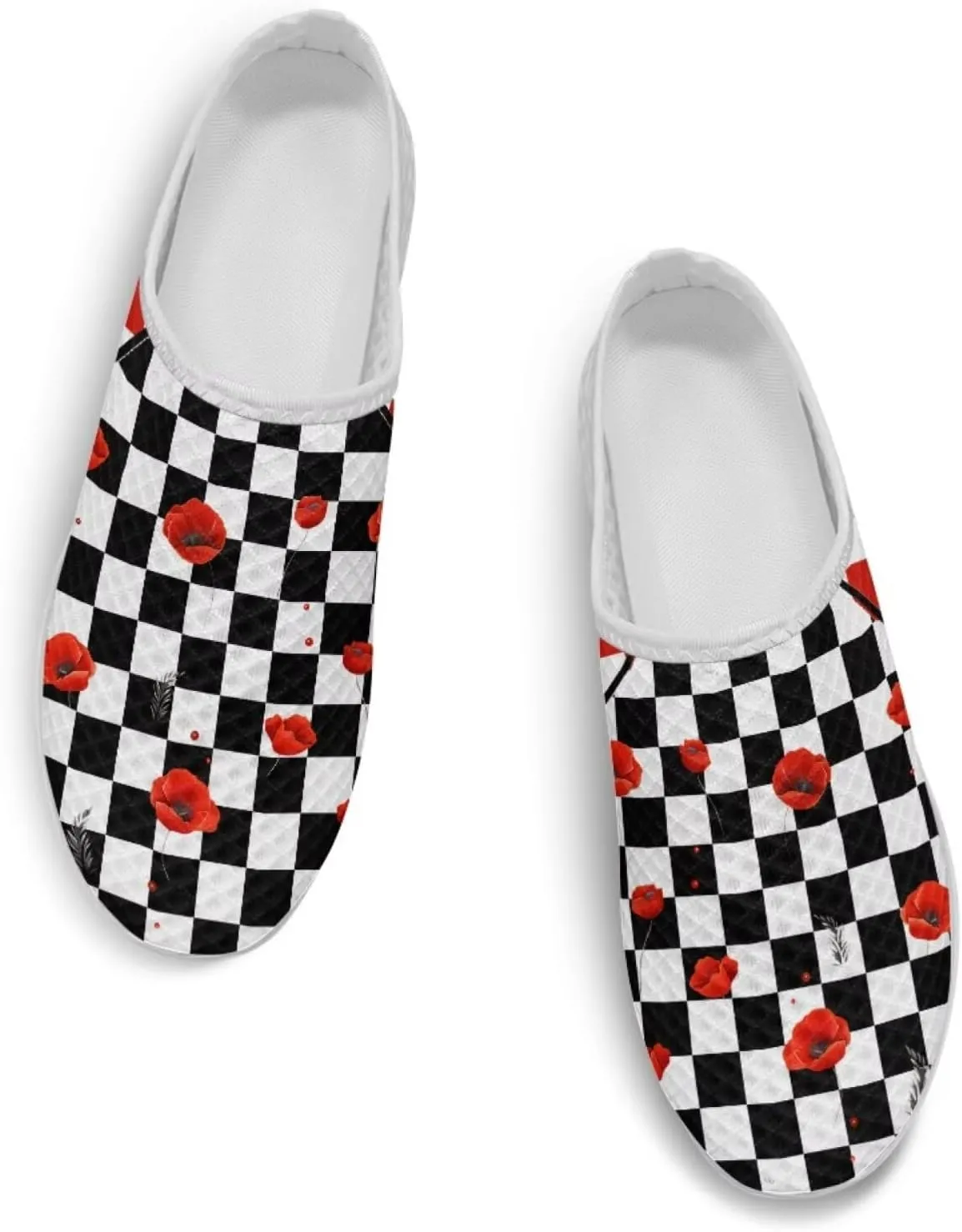Checkerboard Womens Slip On Clogs Mules Slip-On Walking Yoga Shoes Breathable Mesh Slippers Garden Loafers