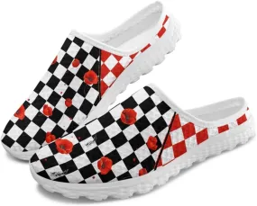 Checkerboard Womens Slip On Clogs Mules Slip-On Walking Yoga Shoes Breathable Mesh Slippers Garden Loafers