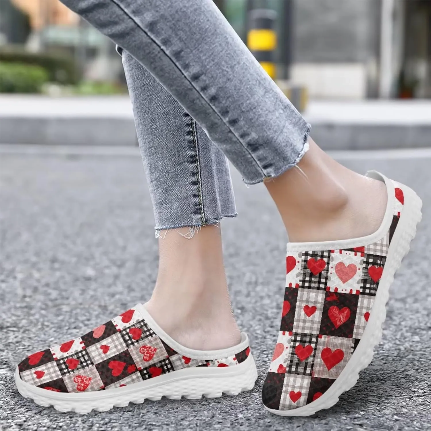 Checkerboard Womens Slip On Clogs Mules Slip-On Walking Yoga Shoes Breathable Mesh Slippers Garden Loafers