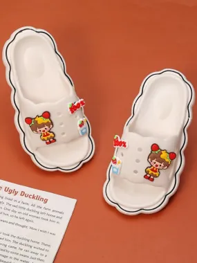 Classic White Sliders with Colorful Cartoon Characters for Girls