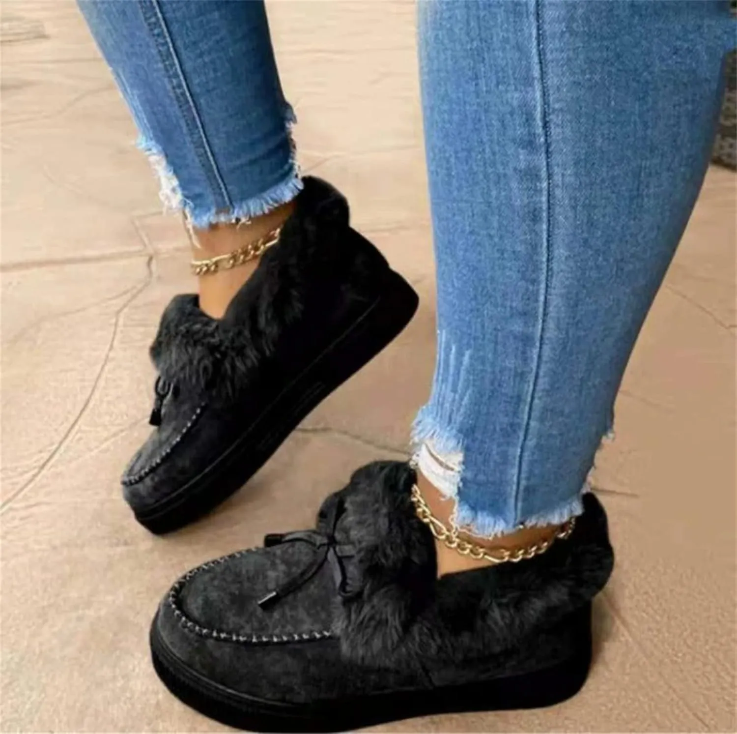 Ladmiple Boots for Women Ankle Booties with Fur Slip On Winter Snow Boots Warm Fashion Outdoor Comfortable Walking Shoes