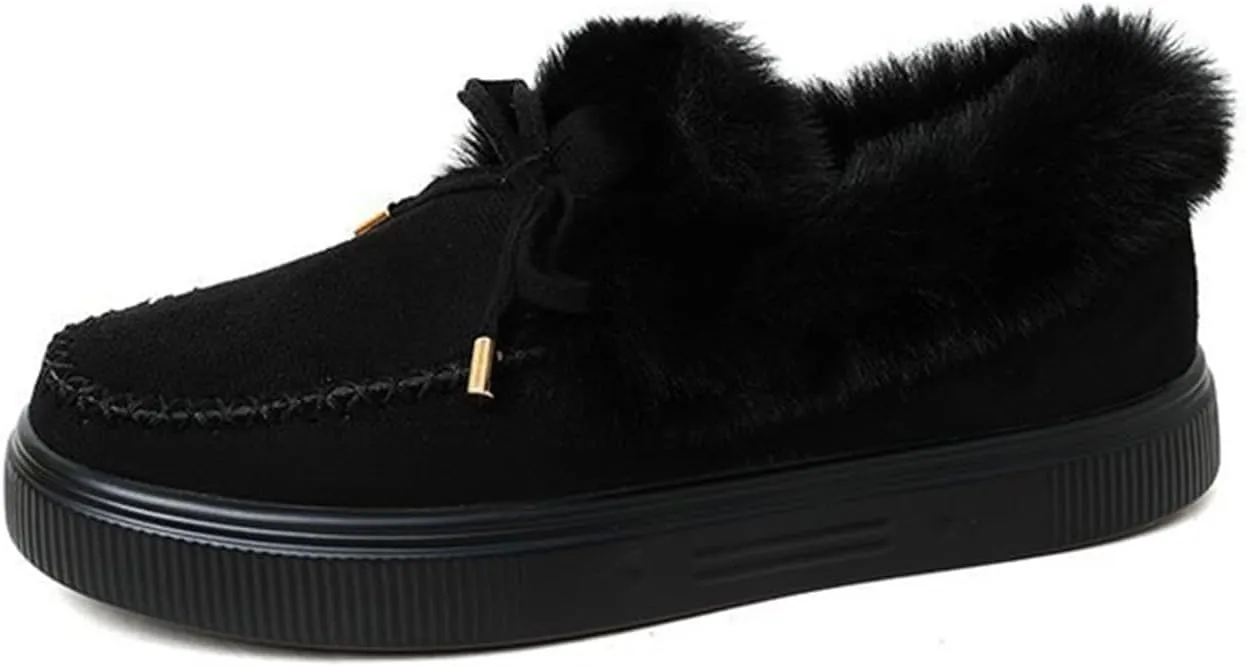 Ladmiple Boots for Women Ankle Booties with Fur Slip On Winter Snow Boots Warm Fashion Outdoor Comfortable Walking Shoes