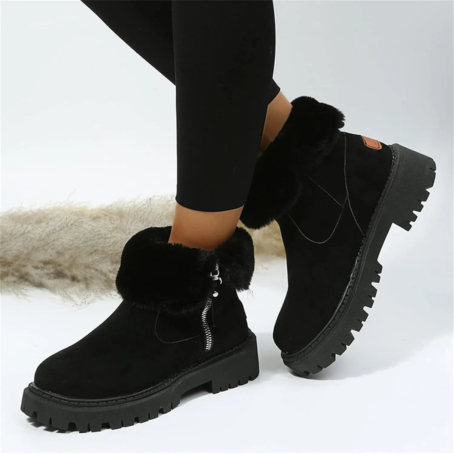 Ladmiple Snow Boots For Women 2023 Trendy High-top Winter Boots Slip on Warm Fur Lined Ankle Booties Mid Calf Walking Shoes