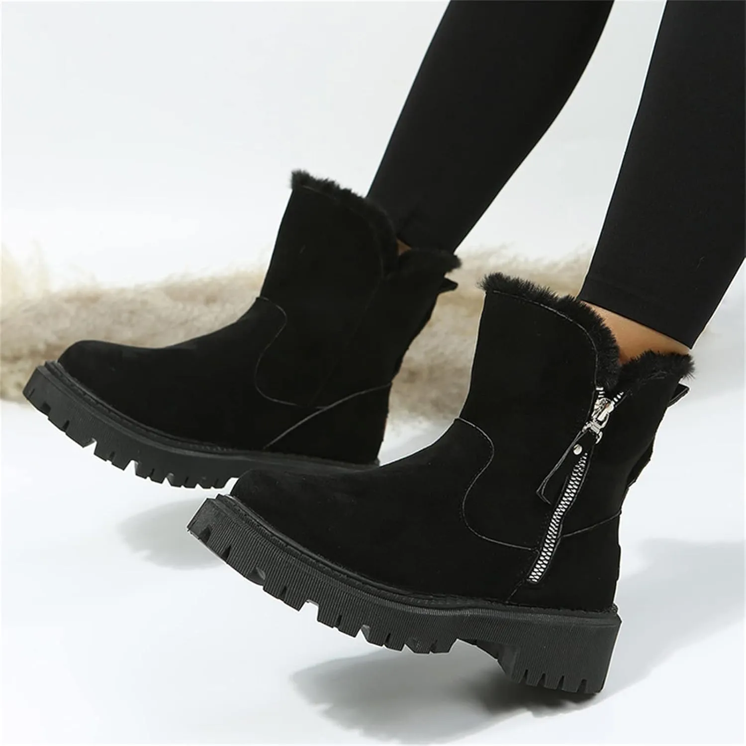 Ladmiple Snow Boots For Women 2023 Trendy High-top Winter Boots Slip on Warm Fur Lined Ankle Booties Mid Calf Walking Shoes