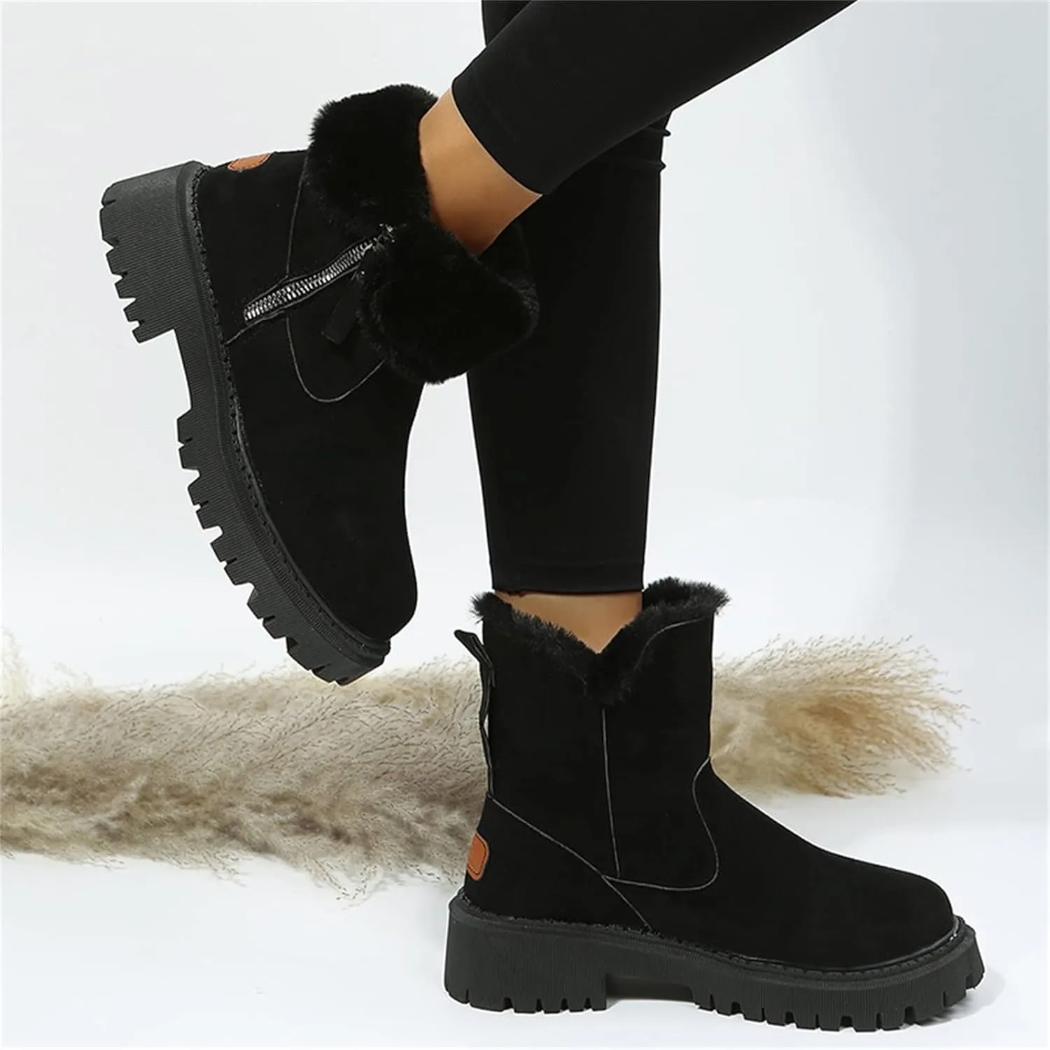 Ladmiple Snow Boots For Women 2023 Trendy High-top Winter Boots Slip on Warm Fur Lined Ankle Booties Mid Calf Walking Shoes
