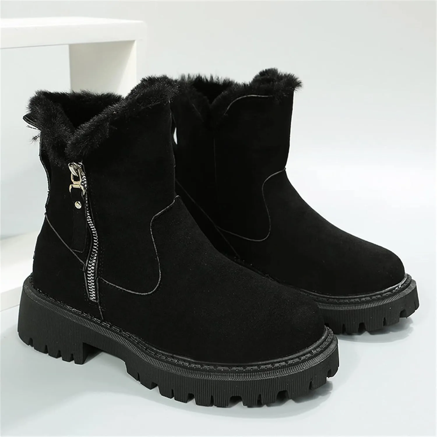 Ladmiple Snow Boots For Women 2023 Trendy High-top Winter Boots Slip on Warm Fur Lined Ankle Booties Mid Calf Walking Shoes
