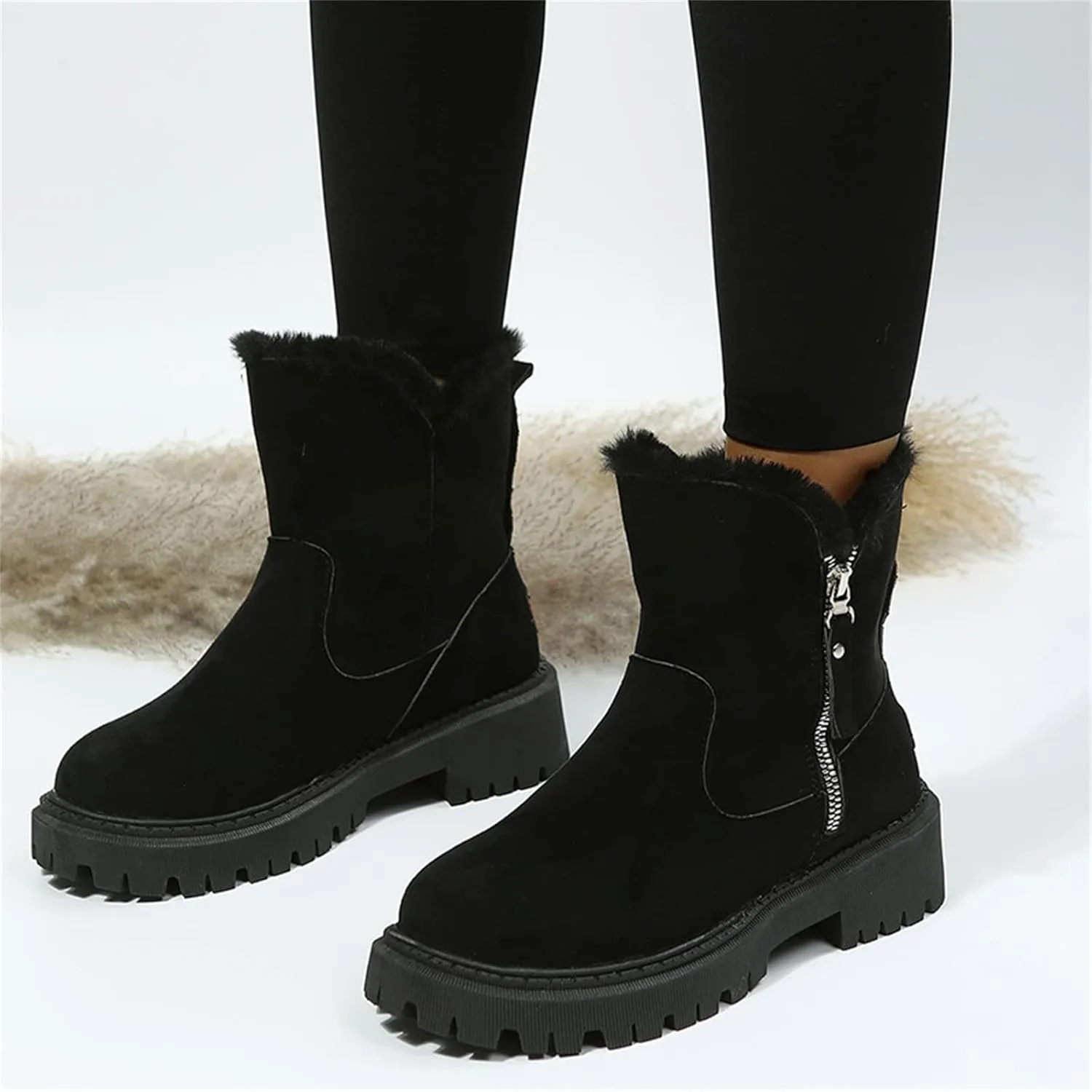 Ladmiple Snow Boots For Women 2023 Trendy High-top Winter Boots Slip on Warm Fur Lined Ankle Booties Mid Calf Walking Shoes