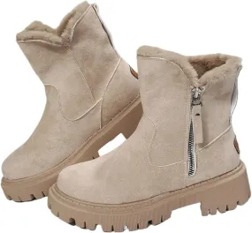 Ladmiple Snow Boots For Women Cute Tall Mid Calf Warm Fur Lined Winter Shoes Outdoor Slip On Fashion Walking Ankle Booties