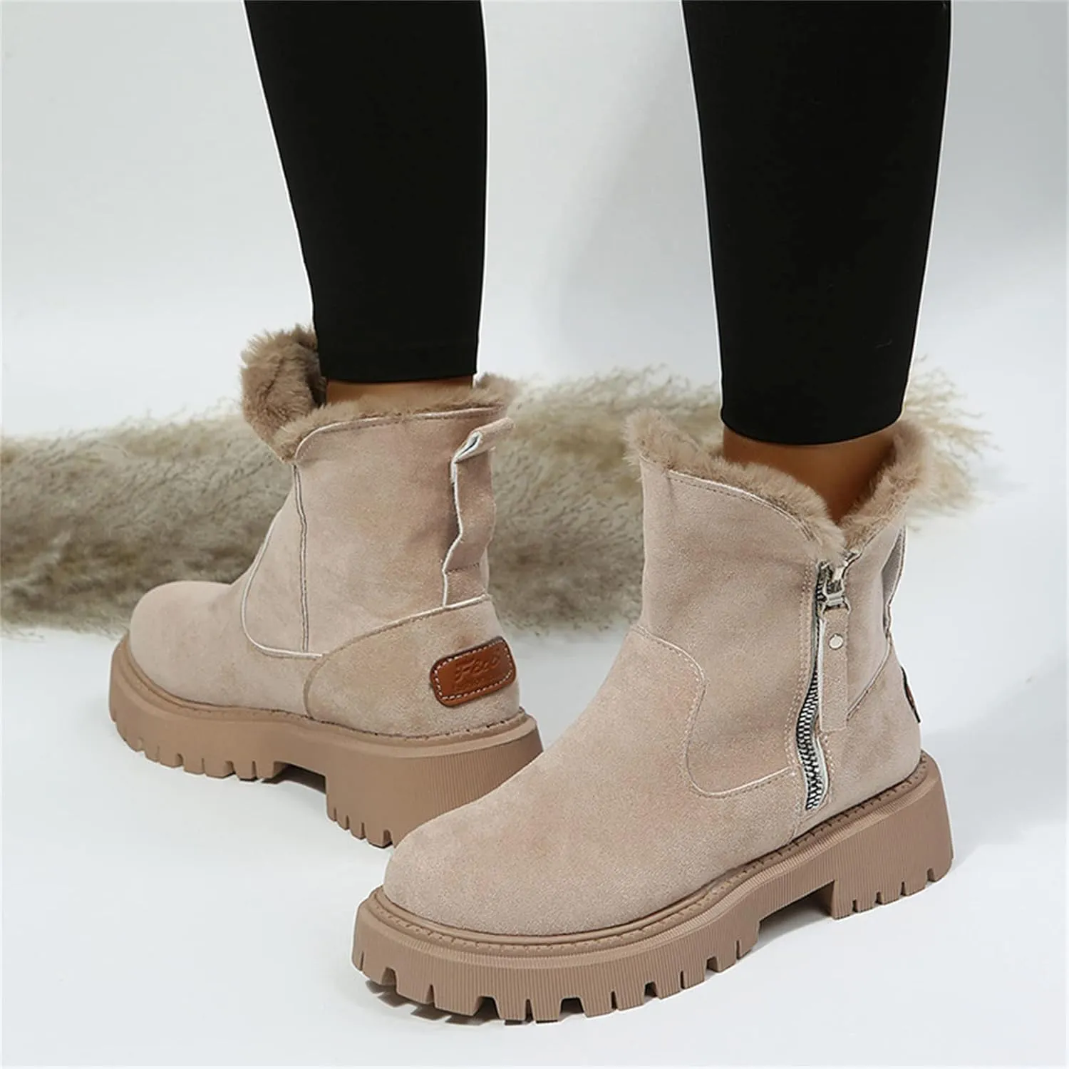 Ladmiple Snow Boots For Women Cute Tall Mid Calf Warm Fur Lined Winter Shoes Outdoor Slip On Fashion Walking Ankle Booties