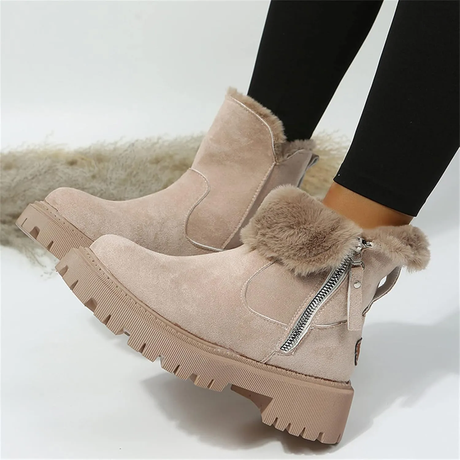 Ladmiple Snow Boots For Women Cute Tall Mid Calf Warm Fur Lined Winter Shoes Outdoor Slip On Fashion Walking Ankle Booties