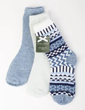 Laura Ashley Womens Colorblock Polytam Crew Socks - 3 Pack