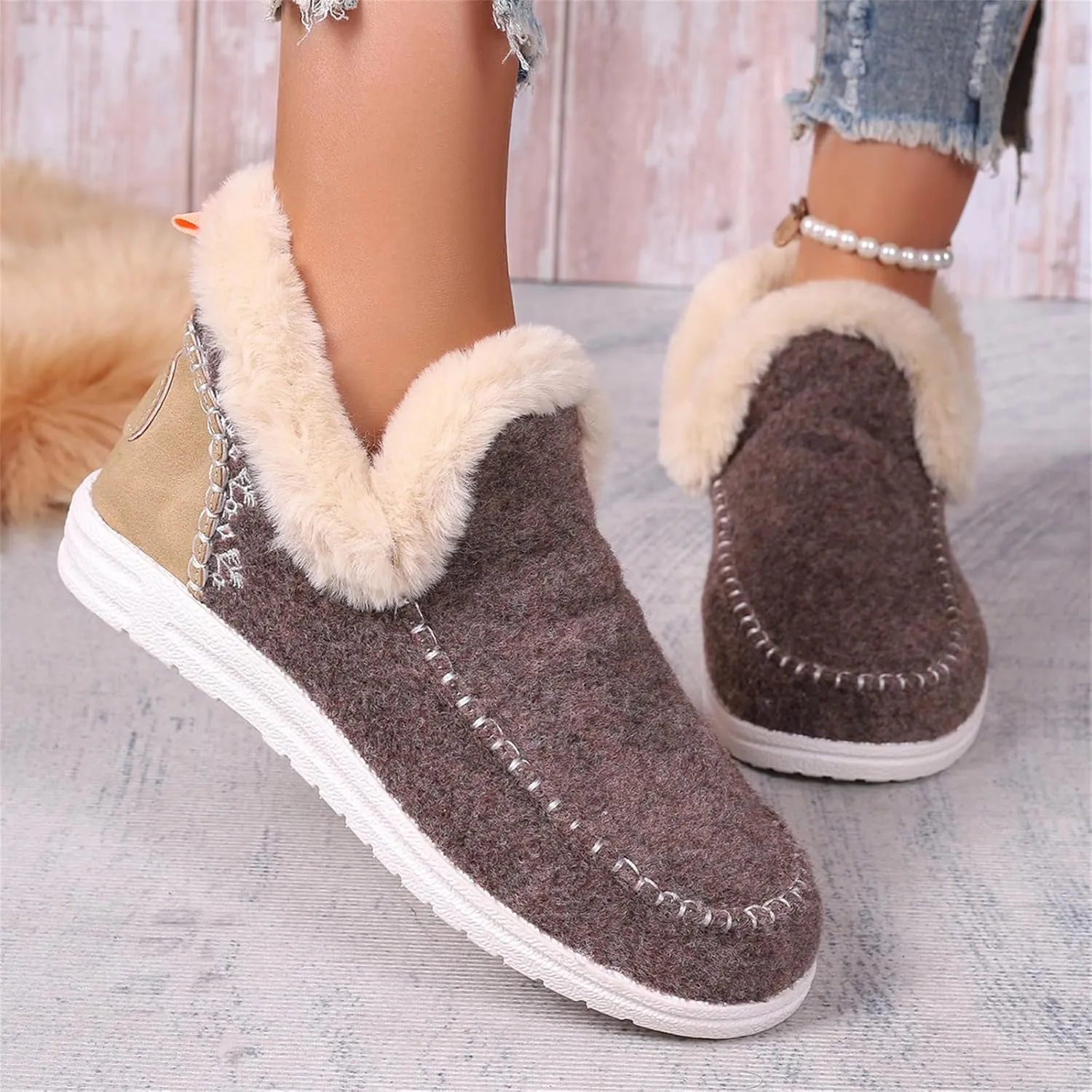 Lausiuoe Boots For Women Ankle Booties Warm Snow Boots Winter Shoes Fur Lining Short Booties Casual Fashion Loafers Shoes