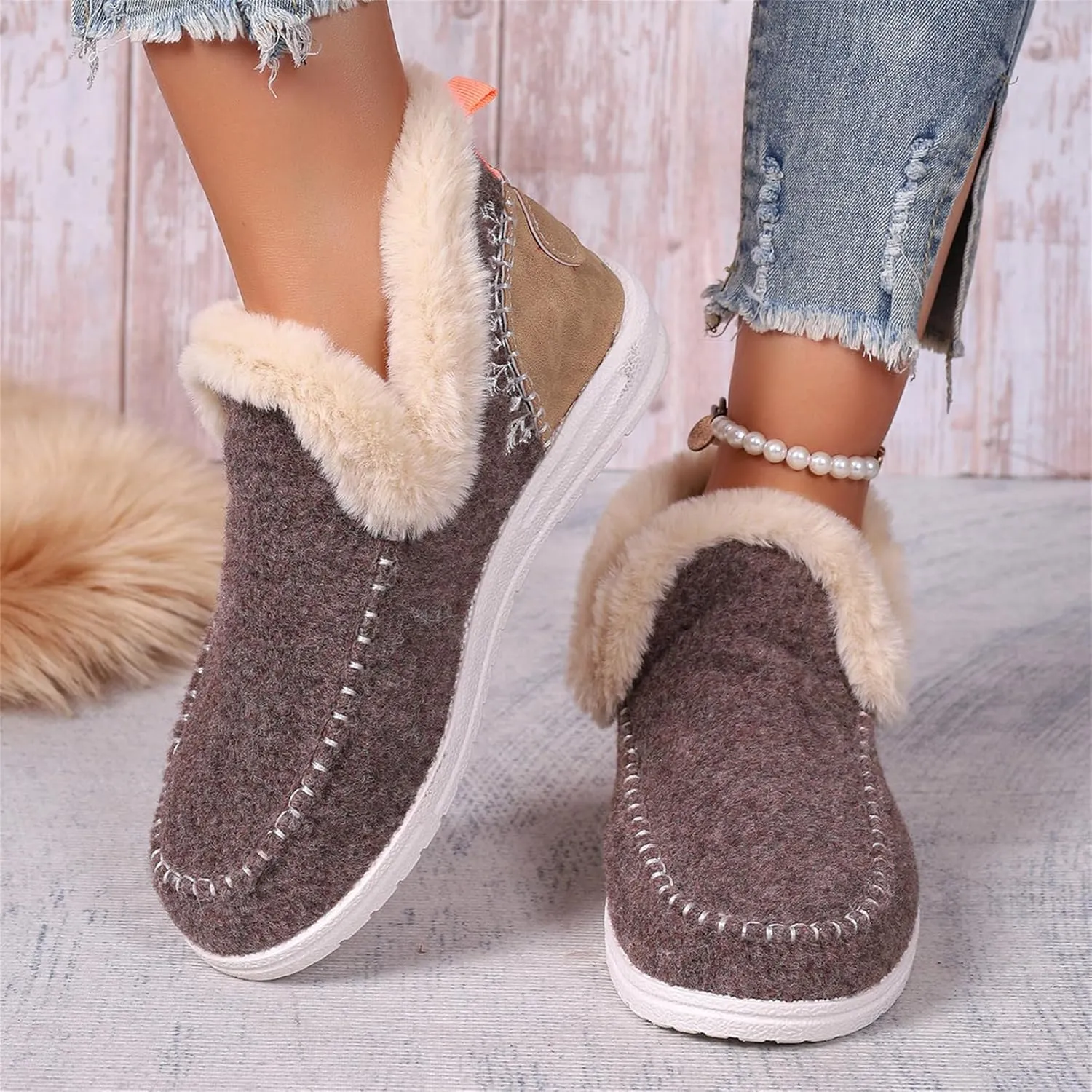 Lausiuoe Boots For Women Ankle Booties Warm Snow Boots Winter Shoes Fur Lining Short Booties Casual Fashion Loafers Shoes