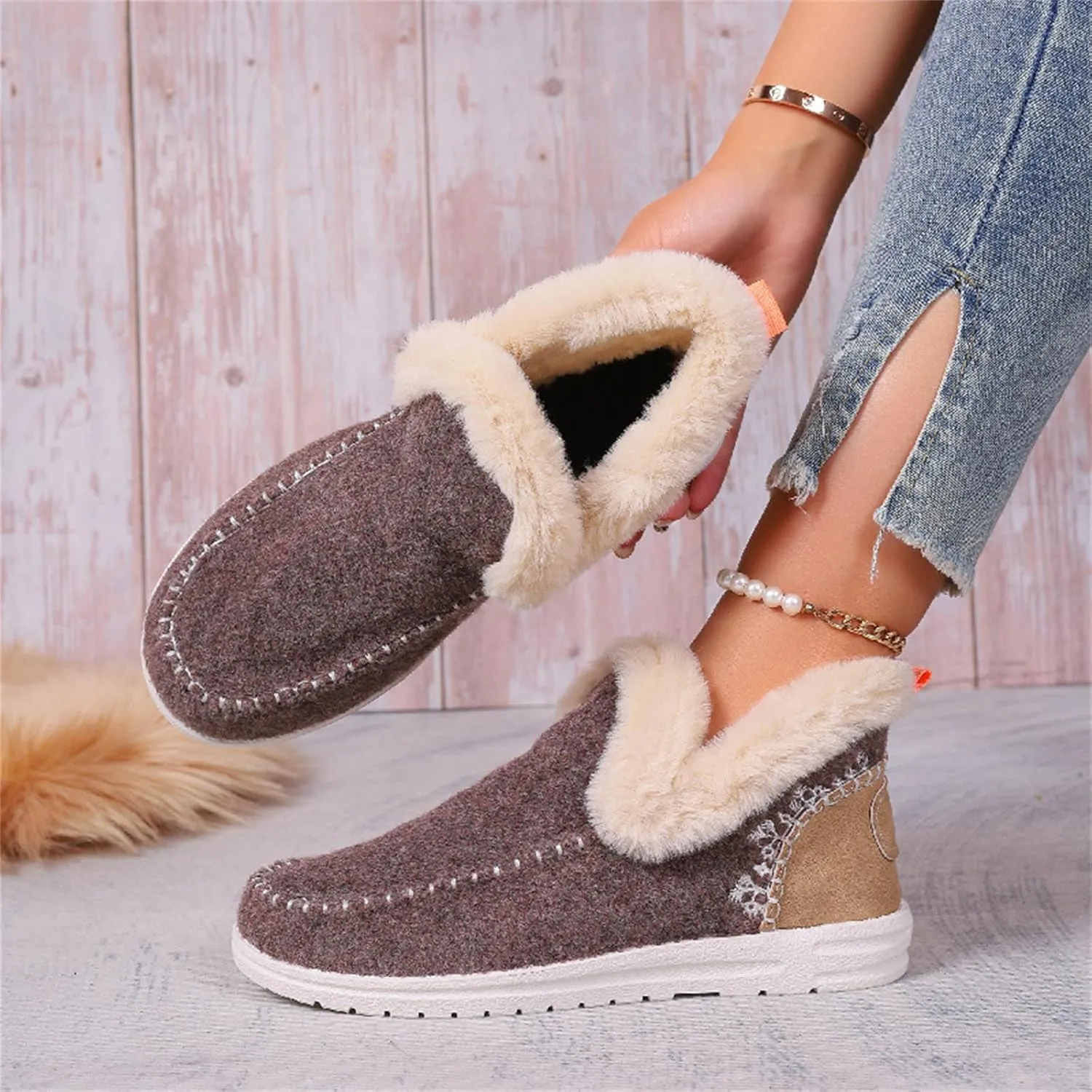Lausiuoe Boots For Women Ankle Booties Warm Snow Boots Winter Shoes Fur Lining Short Booties Casual Fashion Loafers Shoes