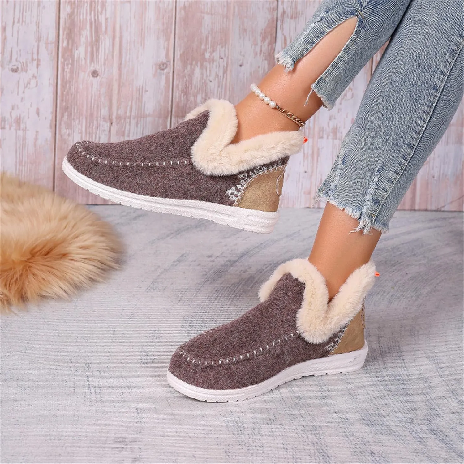 Lausiuoe Boots For Women Ankle Booties Warm Snow Boots Winter Shoes Fur Lining Short Booties Casual Fashion Loafers Shoes