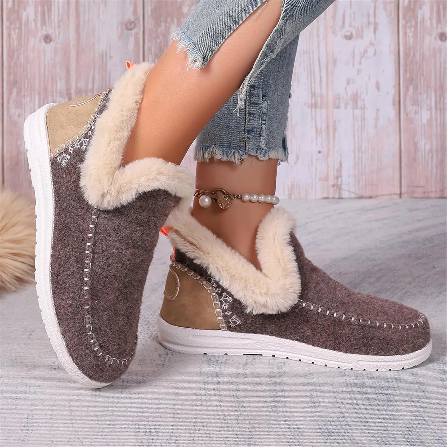 Lausiuoe Boots For Women Ankle Booties Warm Snow Boots Winter Shoes Fur Lining Short Booties Casual Fashion Loafers Shoes