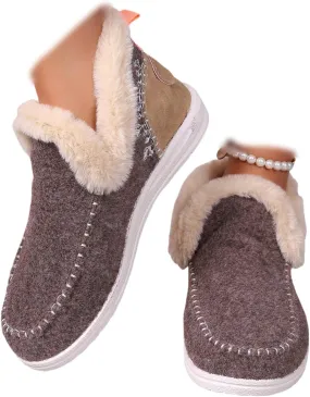 Lausiuoe Boots For Women Ankle Booties Warm Snow Boots Winter Shoes Fur Lining Short Booties Casual Fashion Loafers Shoes