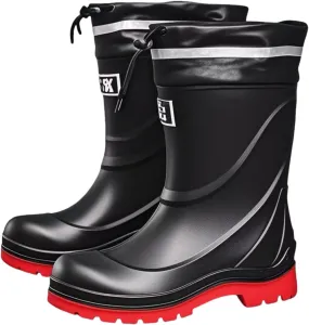 Men Rain Boots Waterproof Rubber Boots for Men with PVC Unique Design, Comfort Lightweight Work Mud Boots, Resistant Durable Slip Garden Boots for Fishing Farming Gardening