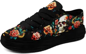 Men's Fashion Canvas Sneaker Low Top Flat Casual Shoes Women's Vibrant Skull Lightweight Comfort Walking Shoes