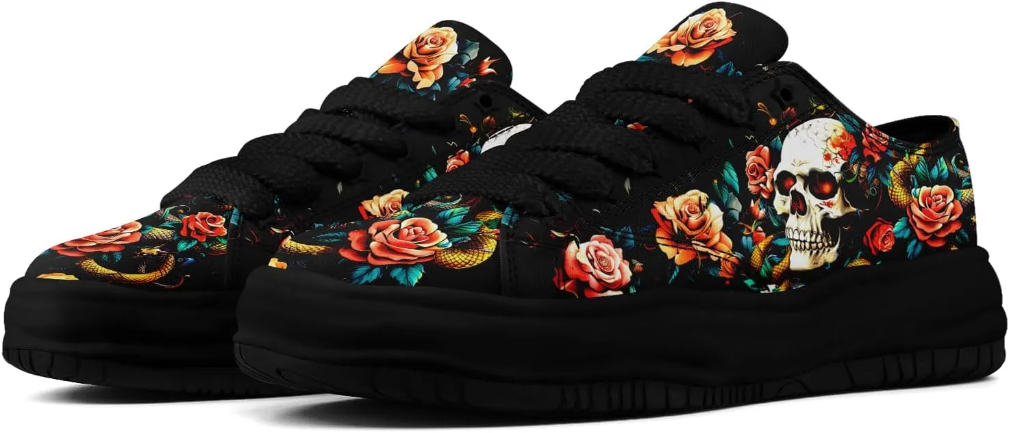 Men's Fashion Canvas Sneaker Low Top Flat Casual Shoes Women's Vibrant Skull Lightweight Comfort Walking Shoes