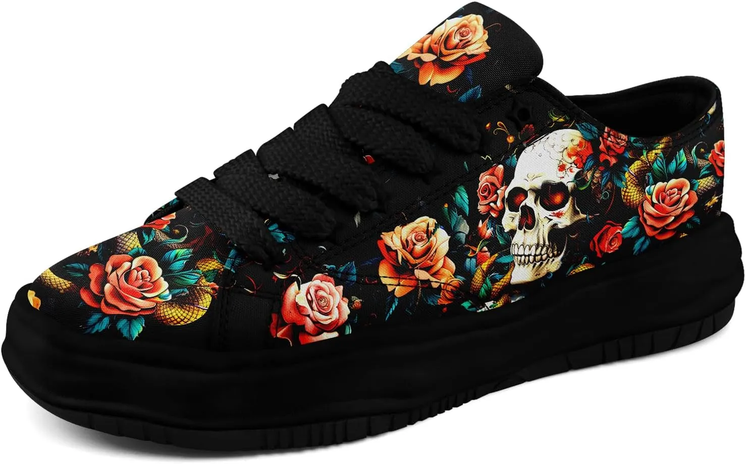 Men's Fashion Canvas Sneaker Low Top Flat Casual Shoes Women's Vibrant Skull Lightweight Comfort Walking Shoes