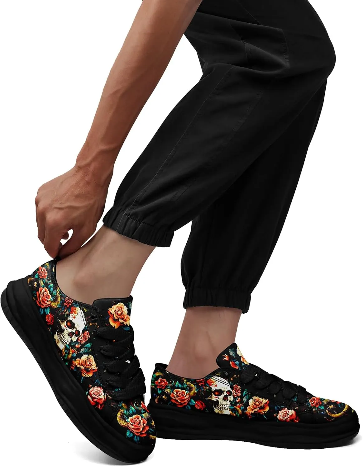 Men's Fashion Canvas Sneaker Low Top Flat Casual Shoes Women's Vibrant Skull Lightweight Comfort Walking Shoes