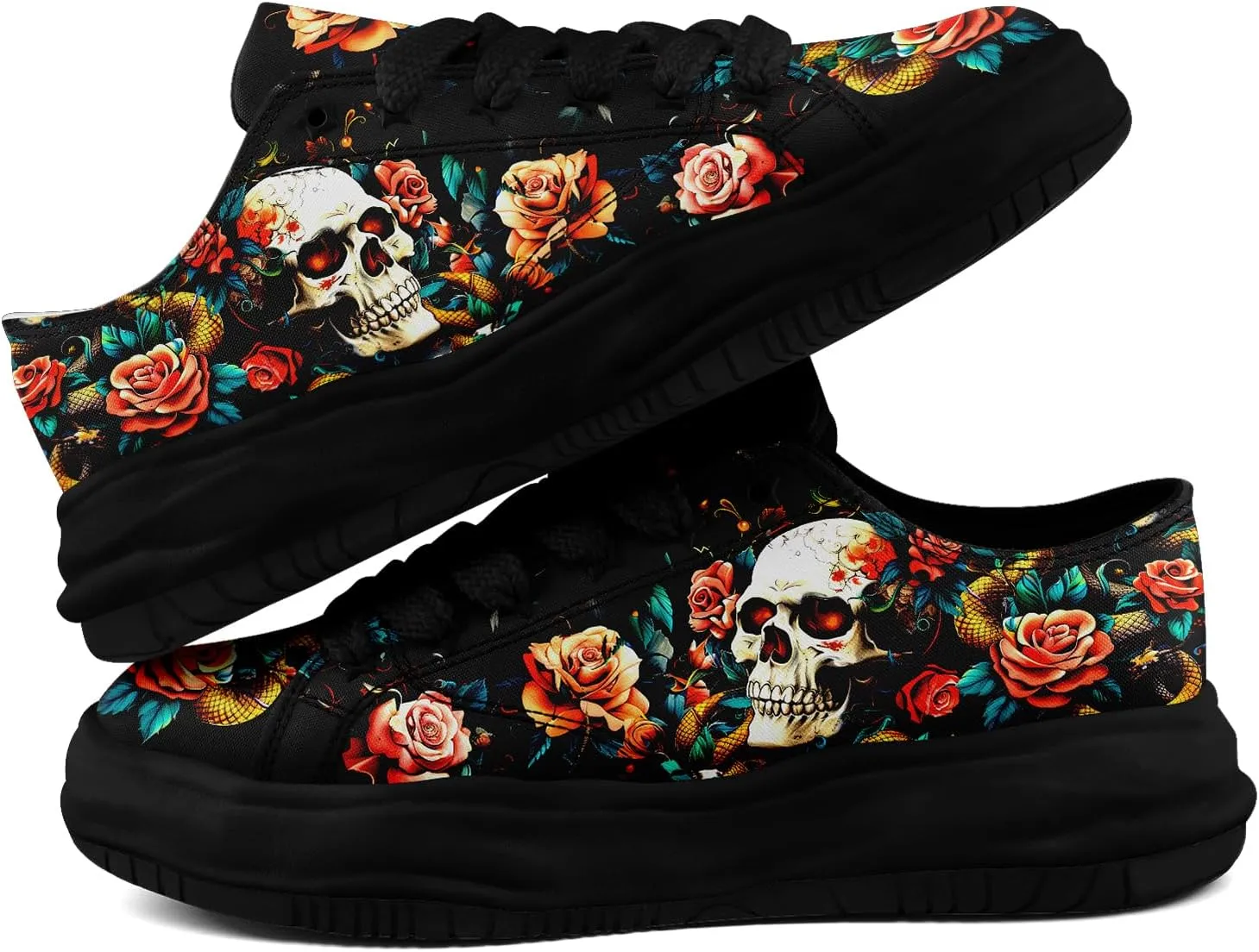 Men's Fashion Canvas Sneaker Low Top Flat Casual Shoes Women's Vibrant Skull Lightweight Comfort Walking Shoes