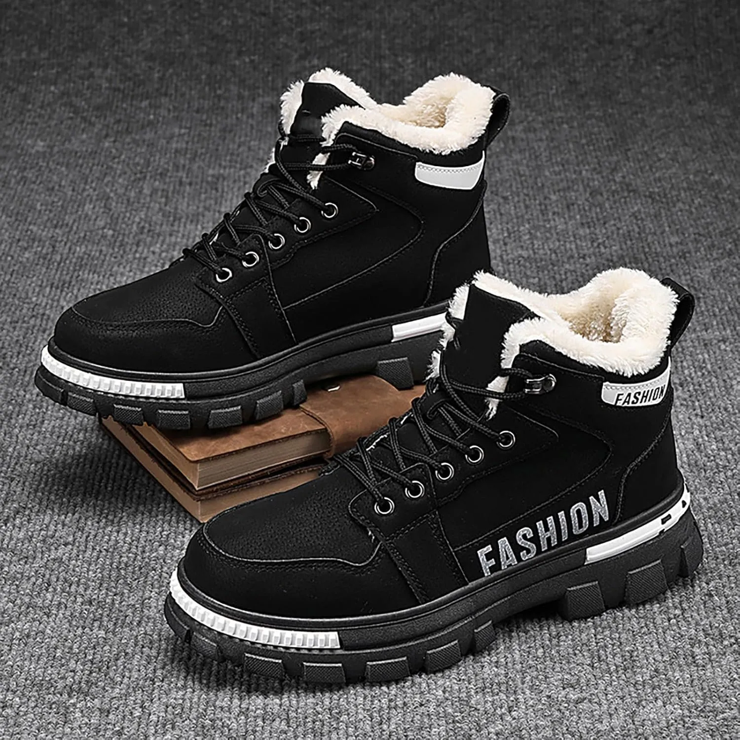 Mens Lightweight Hiking Shoes Shoes Cotton Short Shoes Snow Boots Non-Slip Plush Lined Winter Walking Shoes
