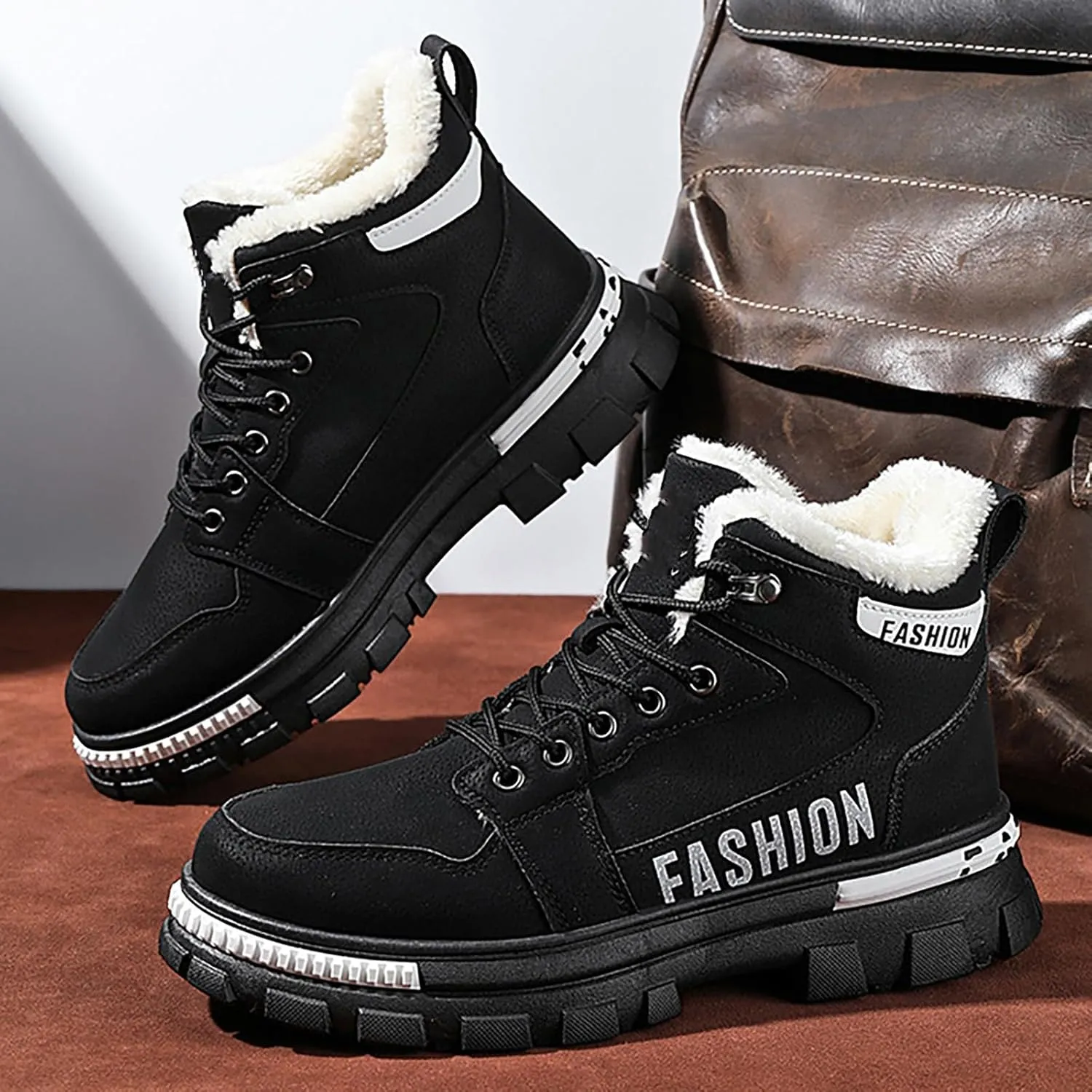 Mens Lightweight Hiking Shoes Shoes Cotton Short Shoes Snow Boots Non-Slip Plush Lined Winter Walking Shoes