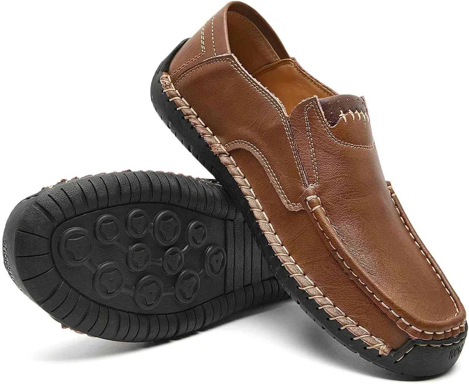 Men's Loafers Slip-On Casual Leather Outdoors Dress Shoes Lightweight Comfortable Driving Walking Shoes